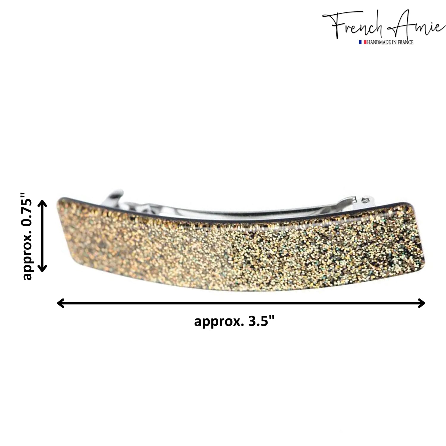 French Amie Glittery Bar Large Handmade Cellulose Hair Clip Barrette for Women