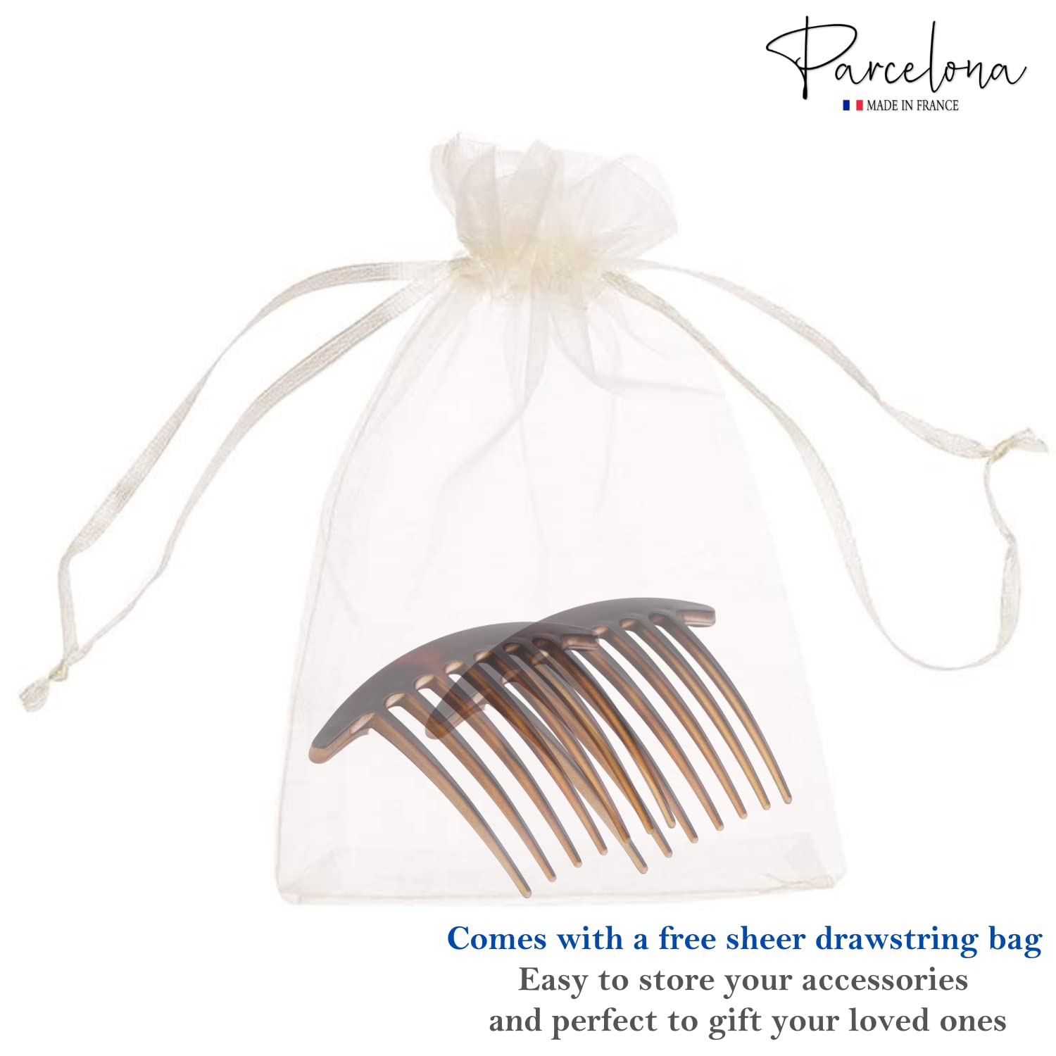 Parcelona French Basic 7 Teeth Large Celluloid Side Hair Combs for Women(2 Pcs)