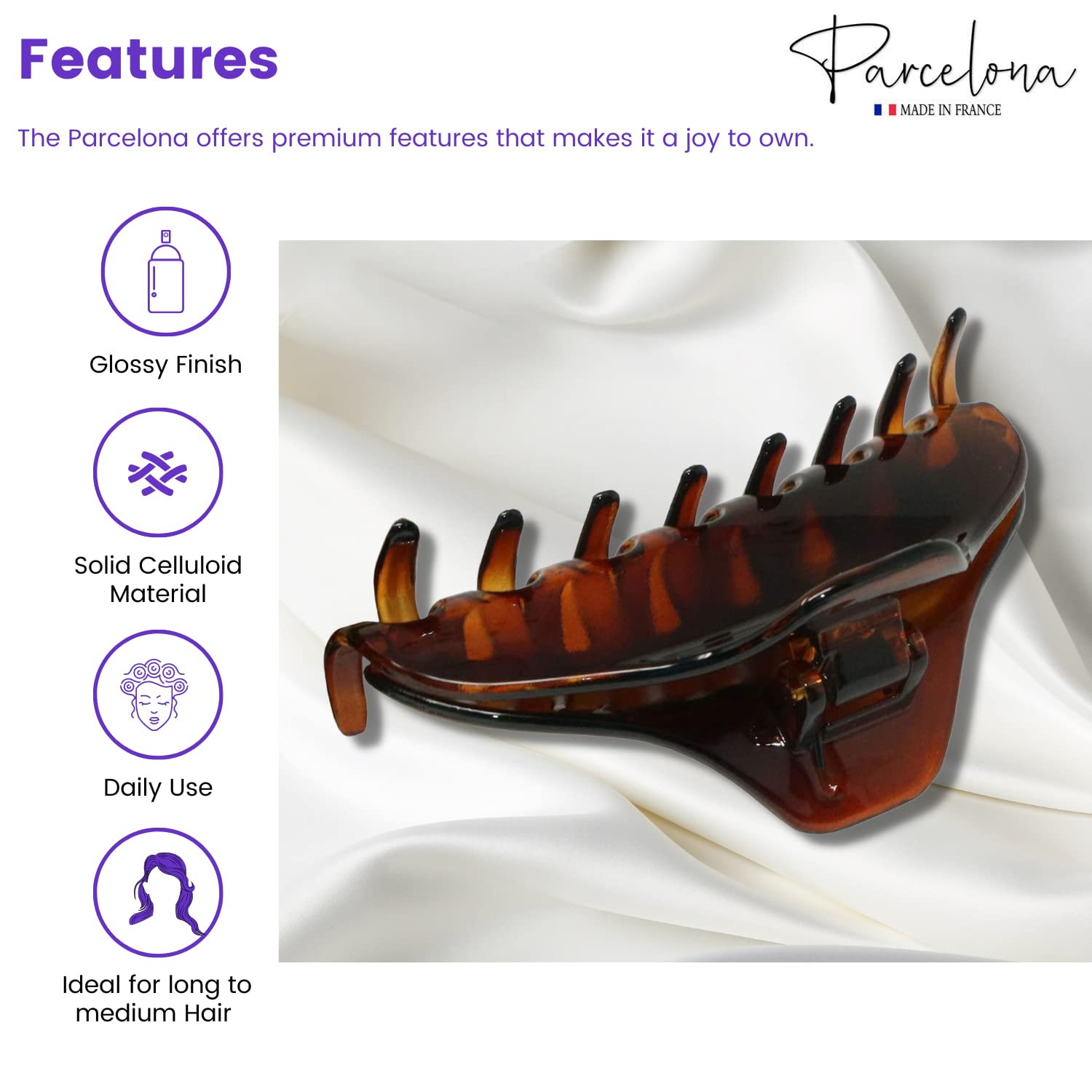 Parcelona French Boss Thin 3 1/2" Medium Cellulose Jaw Hair Claw for Women