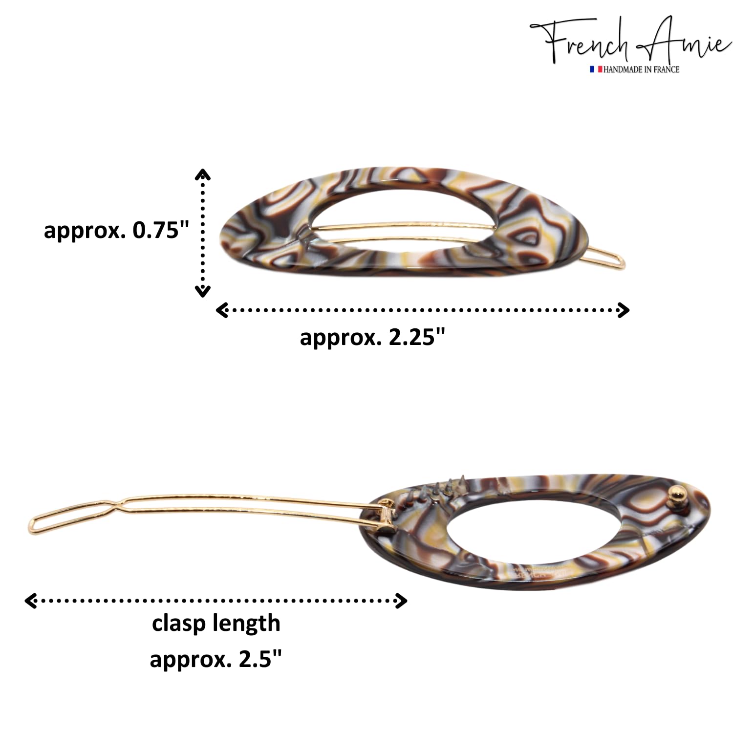 French Amie Oval Small 2 1/4” Cellulose Hair Barrette for Women