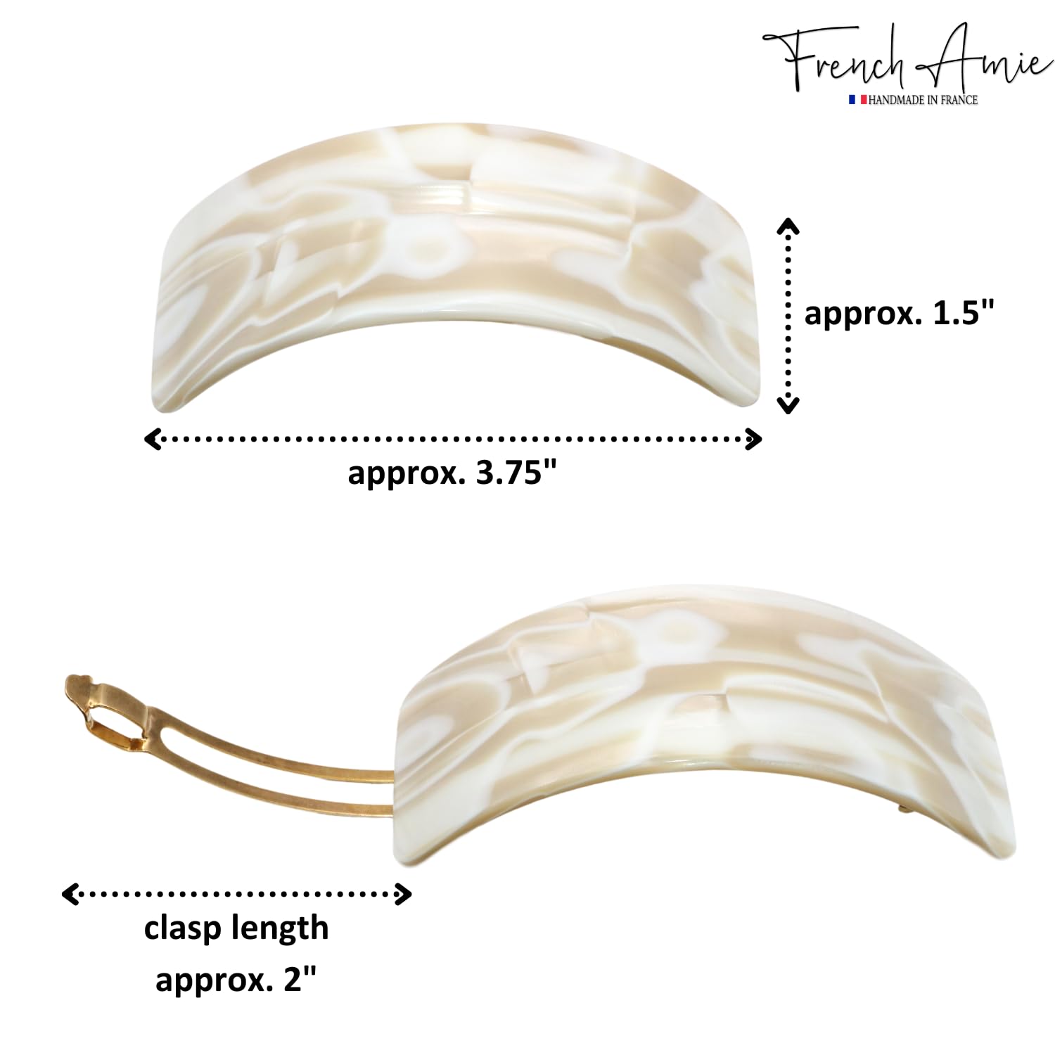 French Amie Broad Curved Oblong Large Celluloid Acetate Hair Barrette for Women