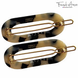 French Amie Mini Oval 2” Celluloid Handmade Snap Tige Boule Hair Clips