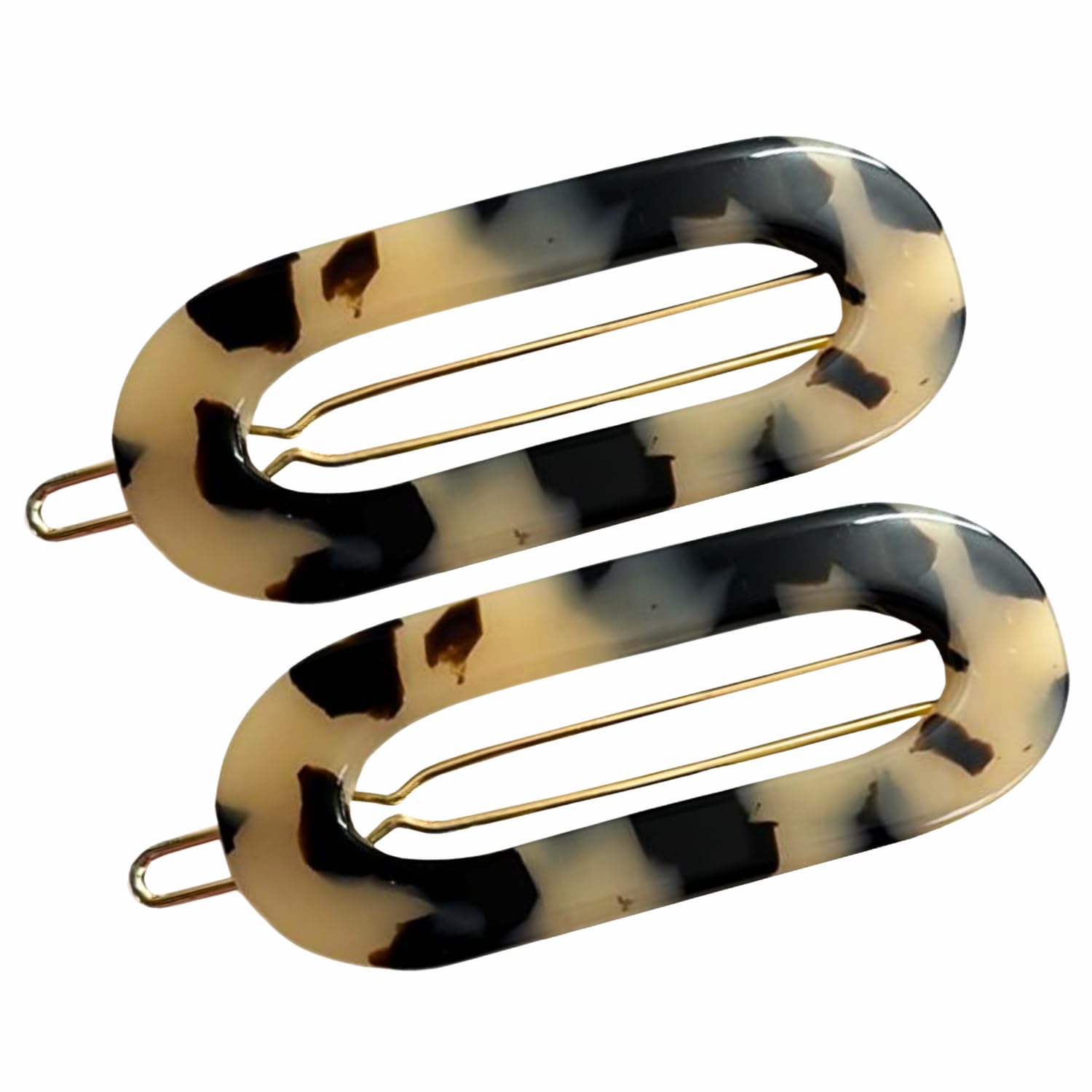 French Amie Mini Oval 2” Celluloid Handmade Snap Tige Boule Hair Clips