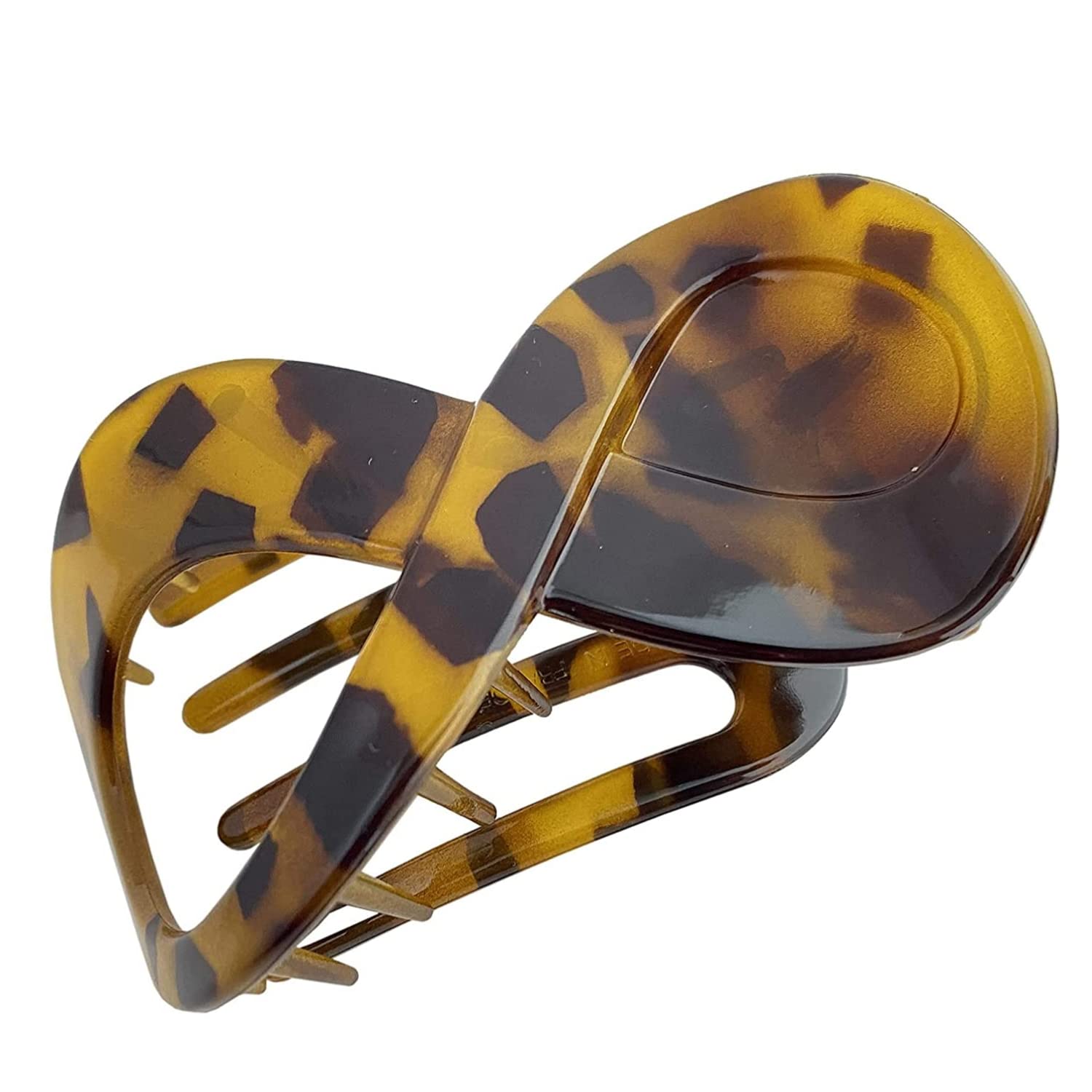 Parcelona French Infinity Loop Medium 3” Celluloid Hair Claw for Women and Girls