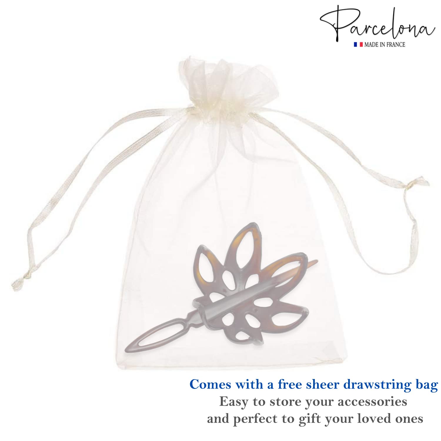 Parcelona French Fleur Small Shell Cellulose Acetate Hair Slider Bun Cover with Stick