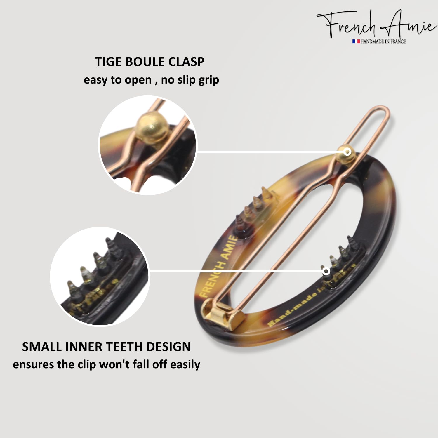 French Amie Oval Hoop Small 1 1/4” Cellulose Handmade Hair Barrette Clips(4 Pcs)