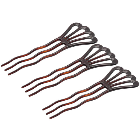 Parcelona French Wavy Three Teeth Shell Large Set of 3 Chignon Hair Pin Sticks
