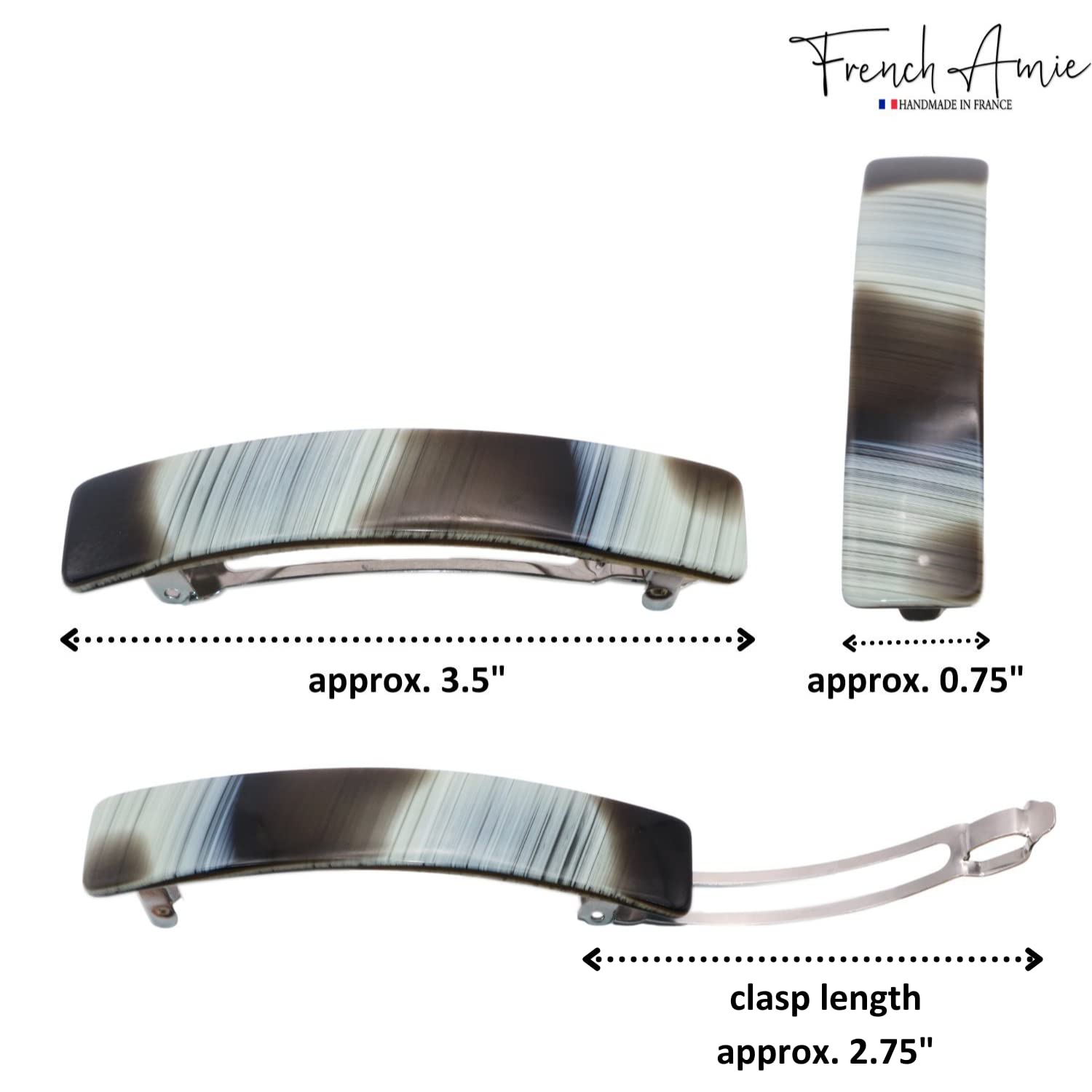 French Amie Oblong 3 1/2" Cellulose Handmade Automatic Hair Barrette for Women