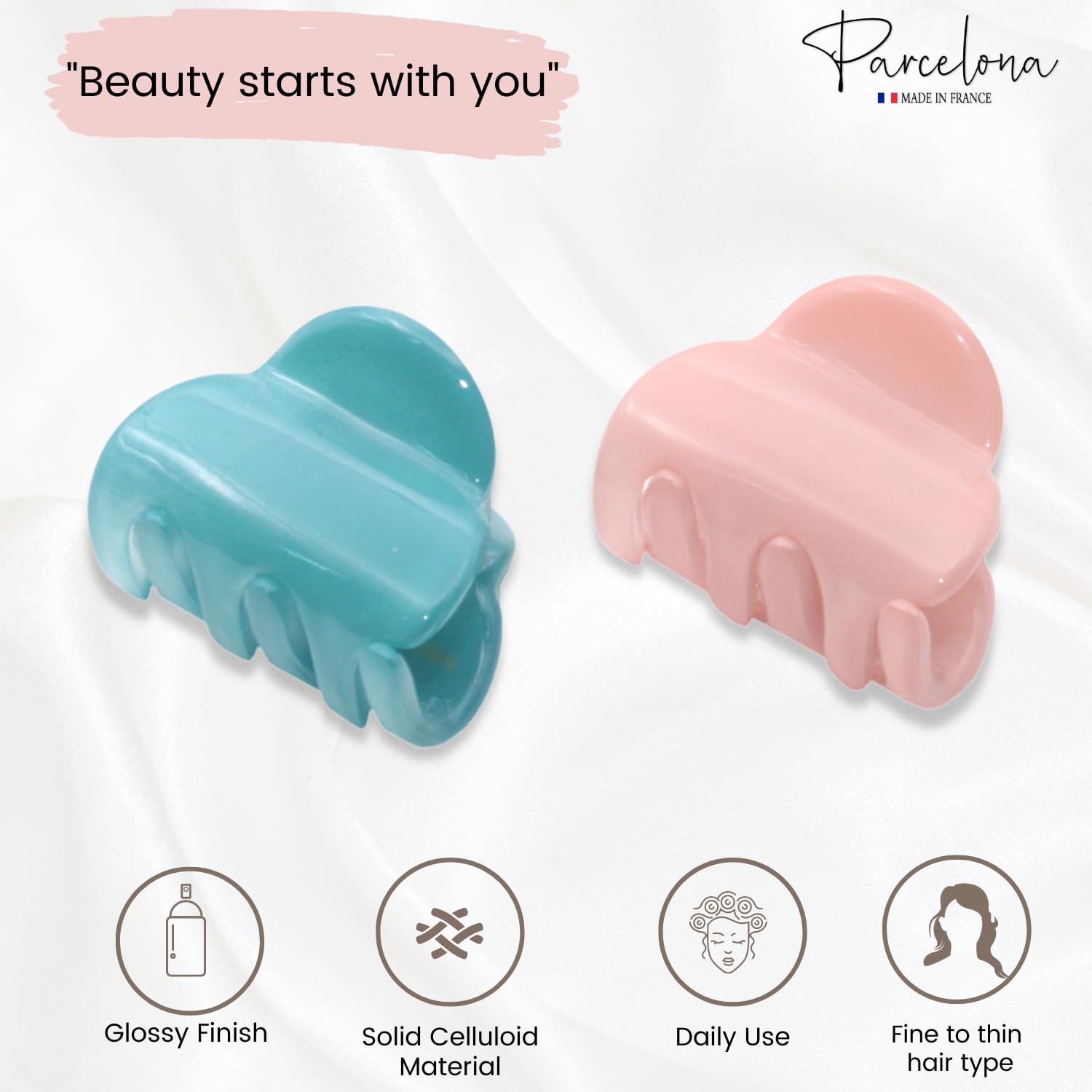 Parcelona French Chic Duo Small 1 1/4" Cellulose Hair Claw for Women and Girls