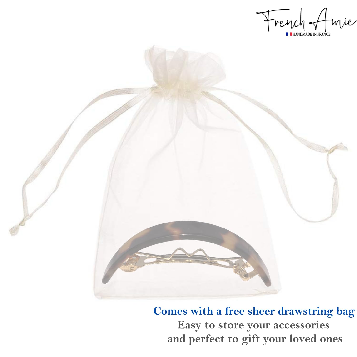 French Amie Curved Small Cellulose Handmade Hair Barrette for Women and Girls