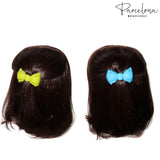 Parcelona French Angel Bow Blue and Green Small 2” Celluloid Set of 2 Hair Clip
