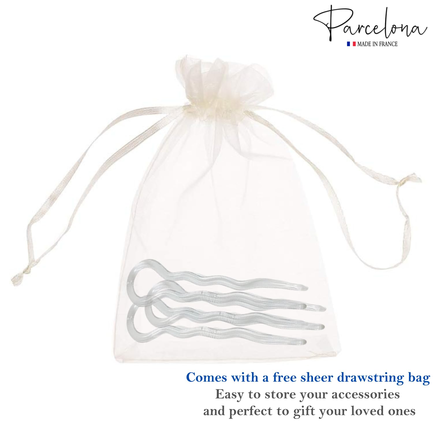Parcelona French Sleek 3 1/2" Cellulose Wavy U Shaped Hair Pins for Women(3 Pcs)