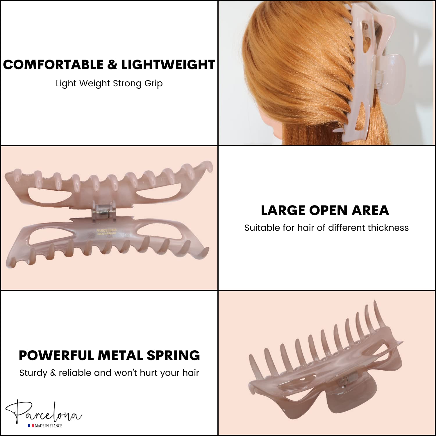 Parcelona French Classic Jumbo Large 5 1/2" Cellulose Hair Claw Clip for Women