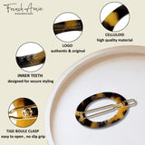 French Amie Oval Hoop Small 1 1/4” Celluloid Handmade Hair Barrette Clips(2 Pcs)