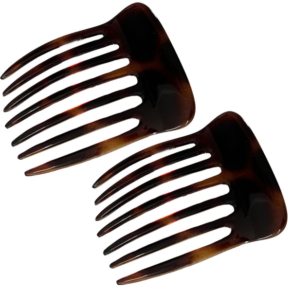 Parcelona French Seven Teeth Large 2 Pieces Celluloid Tortoise Shell Hair Comb