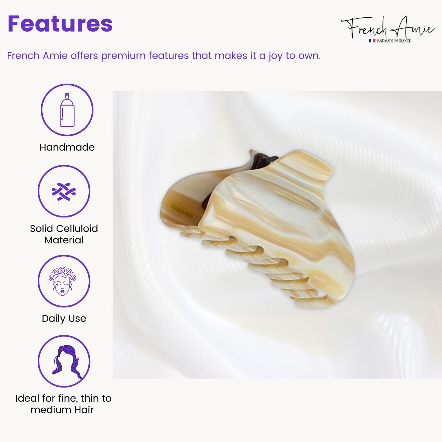 French Amie Tubular Wide Large Handmade Cellulose Jaw Hair Claw for Women