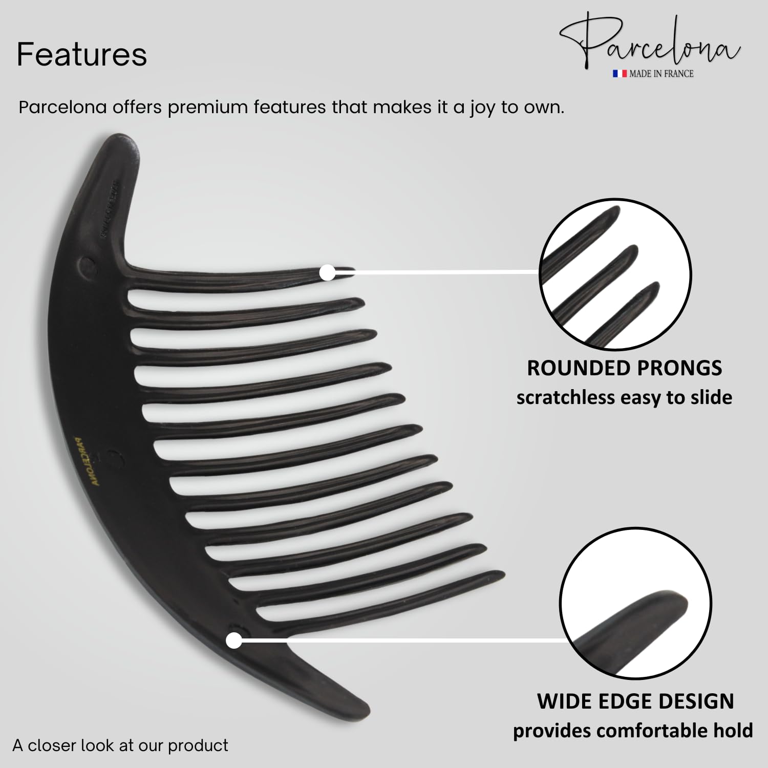Parcelona French Tapered Edge 11 Teeth Side Hair Combs for Women & Girls (2Pcs)
