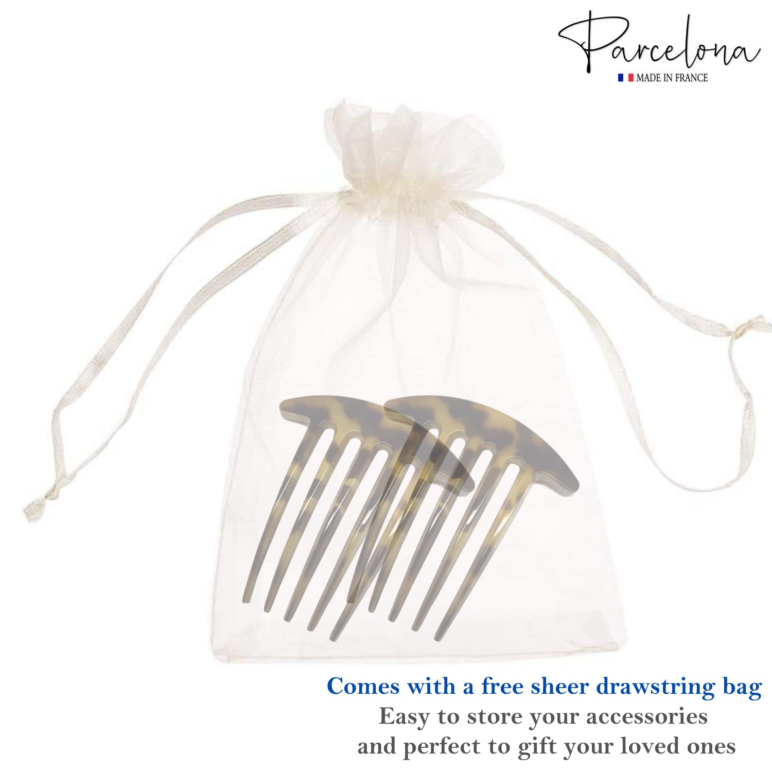 Parcelona French Medium Interlocking Light Tortoise Shell Side Hair Comb 2 pcs