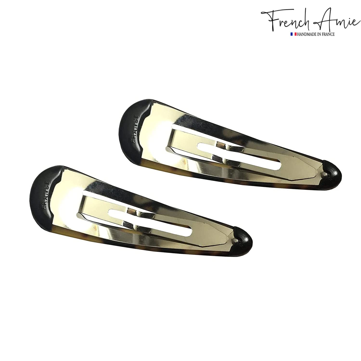 French Amie Clic Clac Large Handmade Cellulose Snap Hair Pins for Women(2 Pcs)