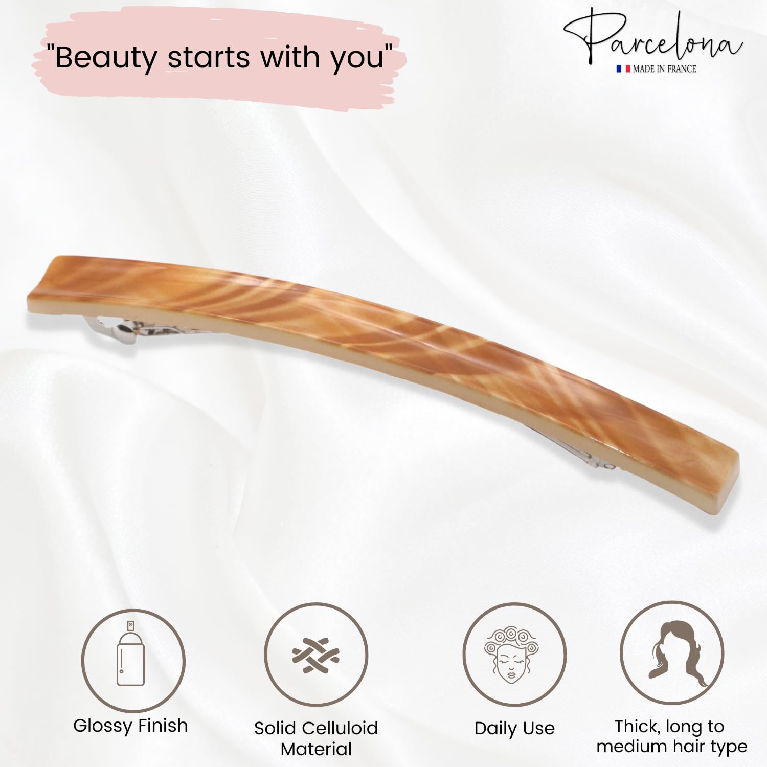 Parcelona French Long and Thin Large Cellulose Hair Barrette for Women and Girls