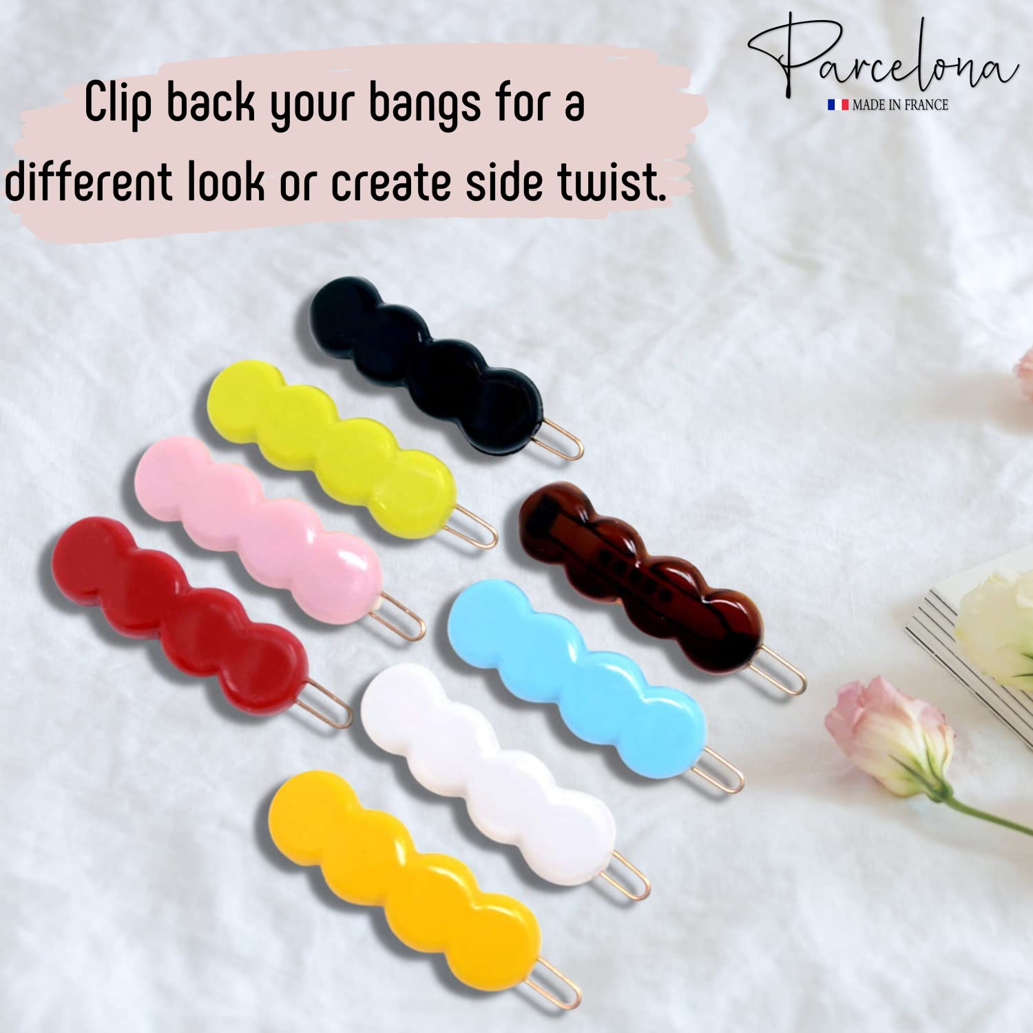 Parcelona French Circle Scallop Small Cellulose Hair Barrettes for Women(8 Pcs)