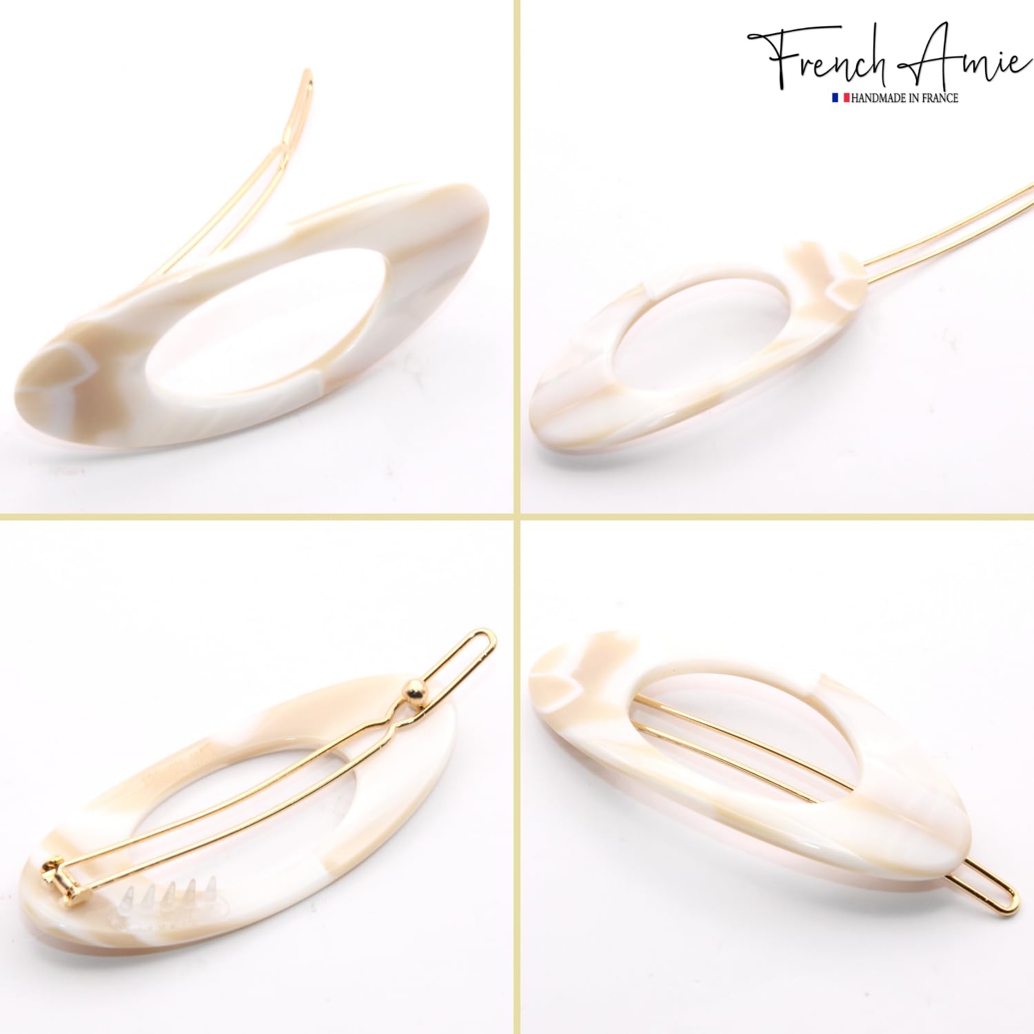 French Amie Oval Small 2 1/4” Cellulose Hair Barrette for Women