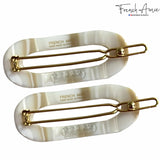 French Amie Mini Oval 2” Celluloid Handmade Snap Tige Boule Hair Clips
