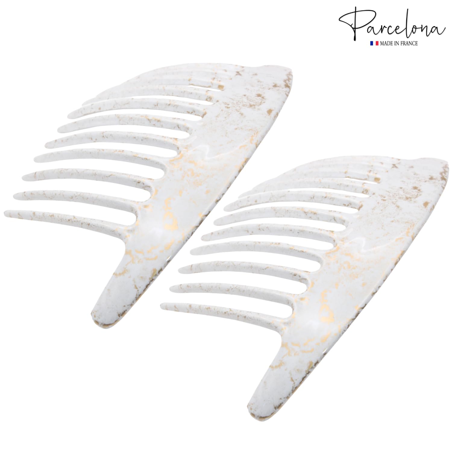 Parcelona French Tapered Edge 11 Teeth Side Hair Combs for Women & Girls (2Pcs)