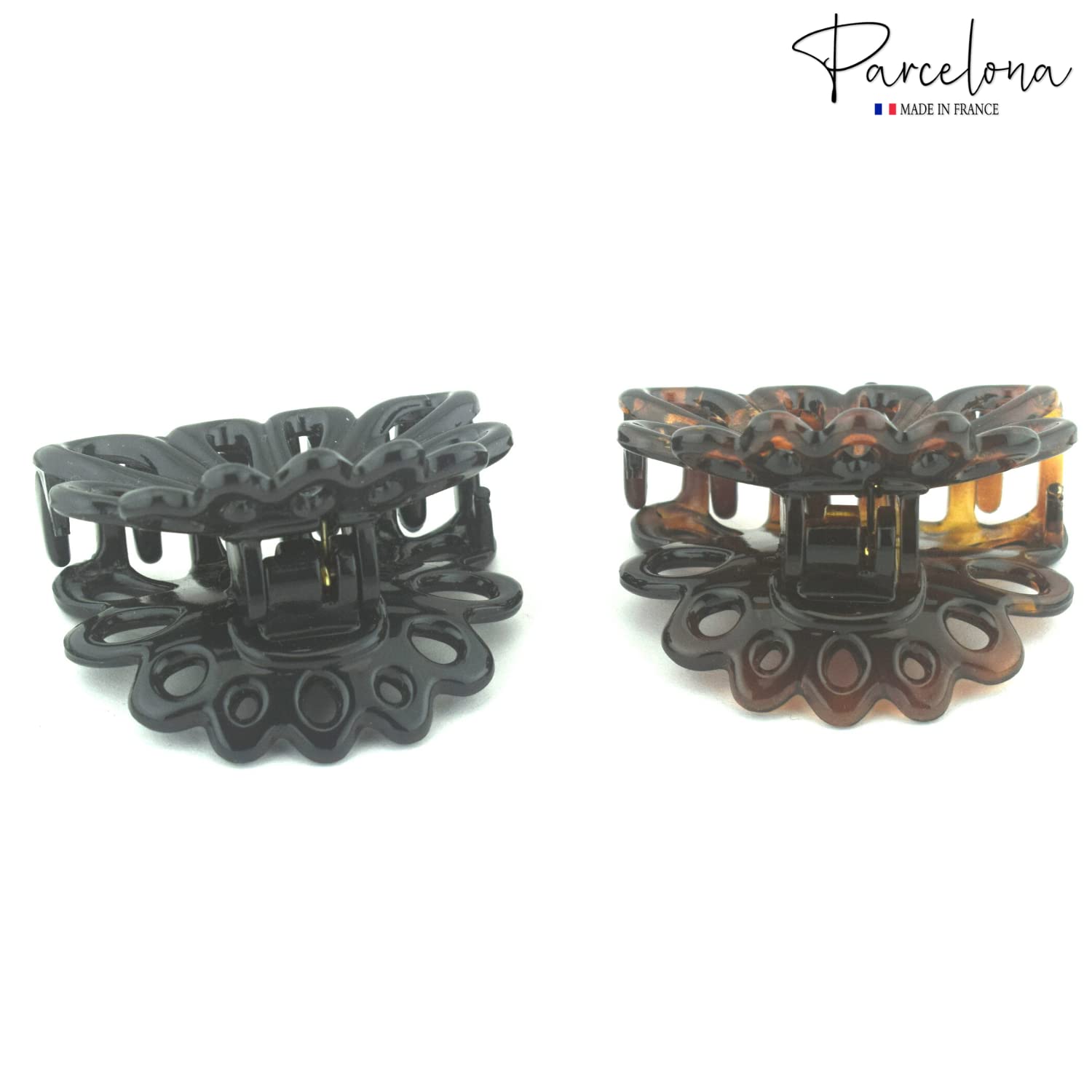 Parcelona French Plume Small Shell & Black Set of 2 Jaw Hair Claw Clip 2 Inch