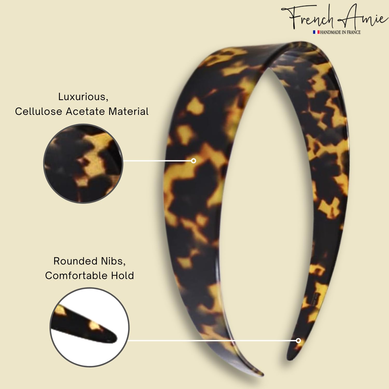 French Amie Ultracomfort Wide 1 1/4" Cellulose Handmade French Hair Headband