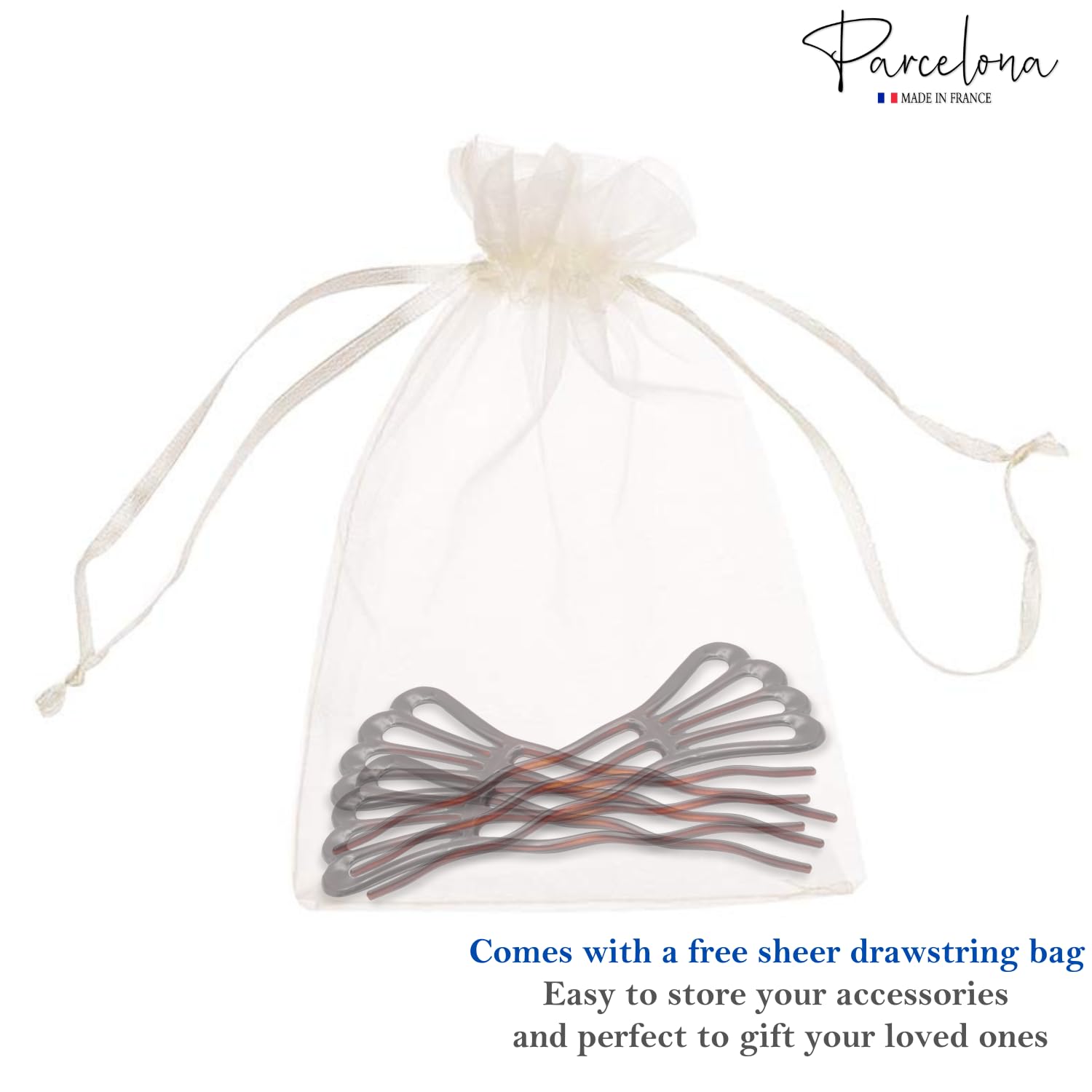 Parcelona French Wavy Three Teeth Shell Large Set of 3 Chignon Hair Pin Sticks