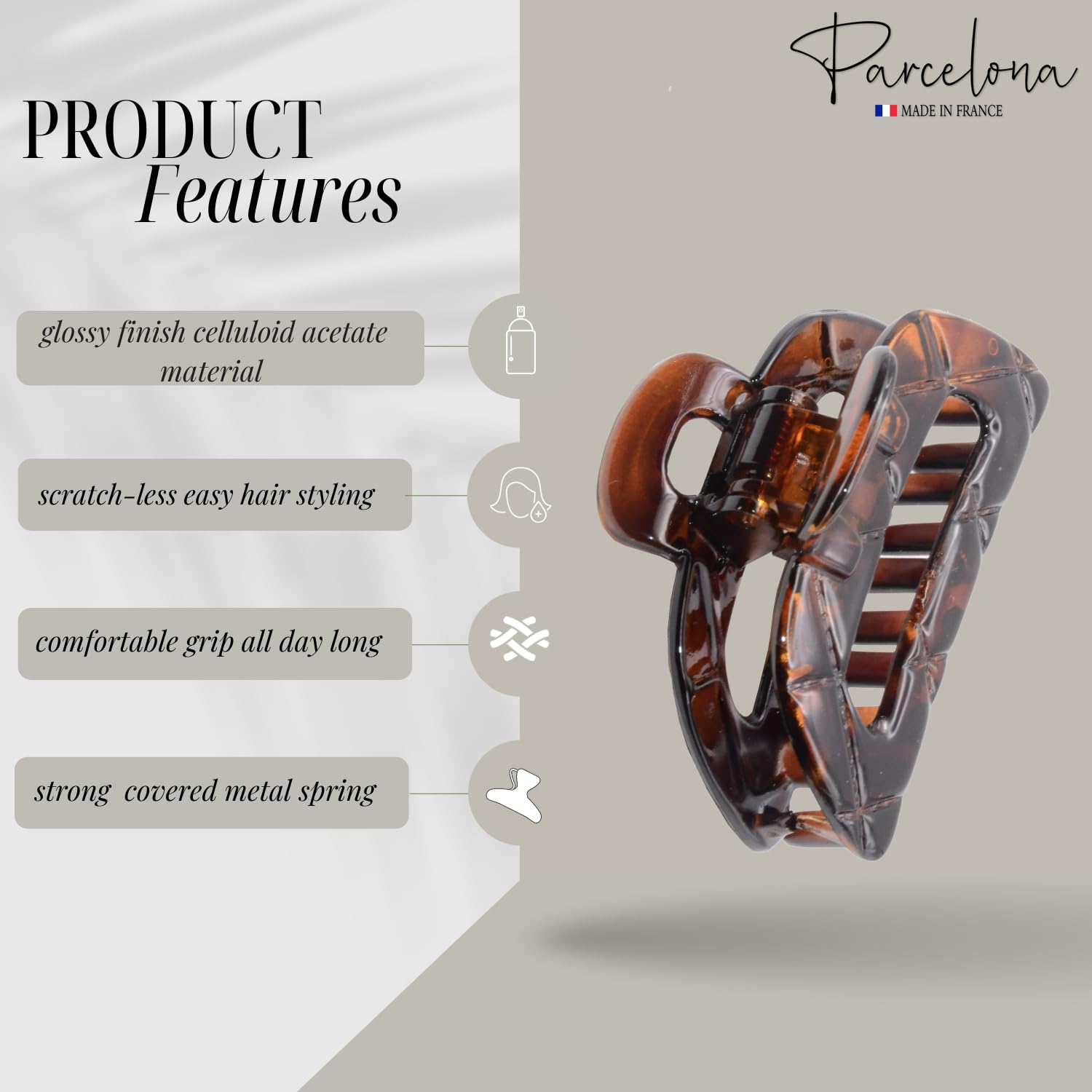 Parcelona French Elite Medium Celluloid Covered Spring Jaw Hair Claw Clamp