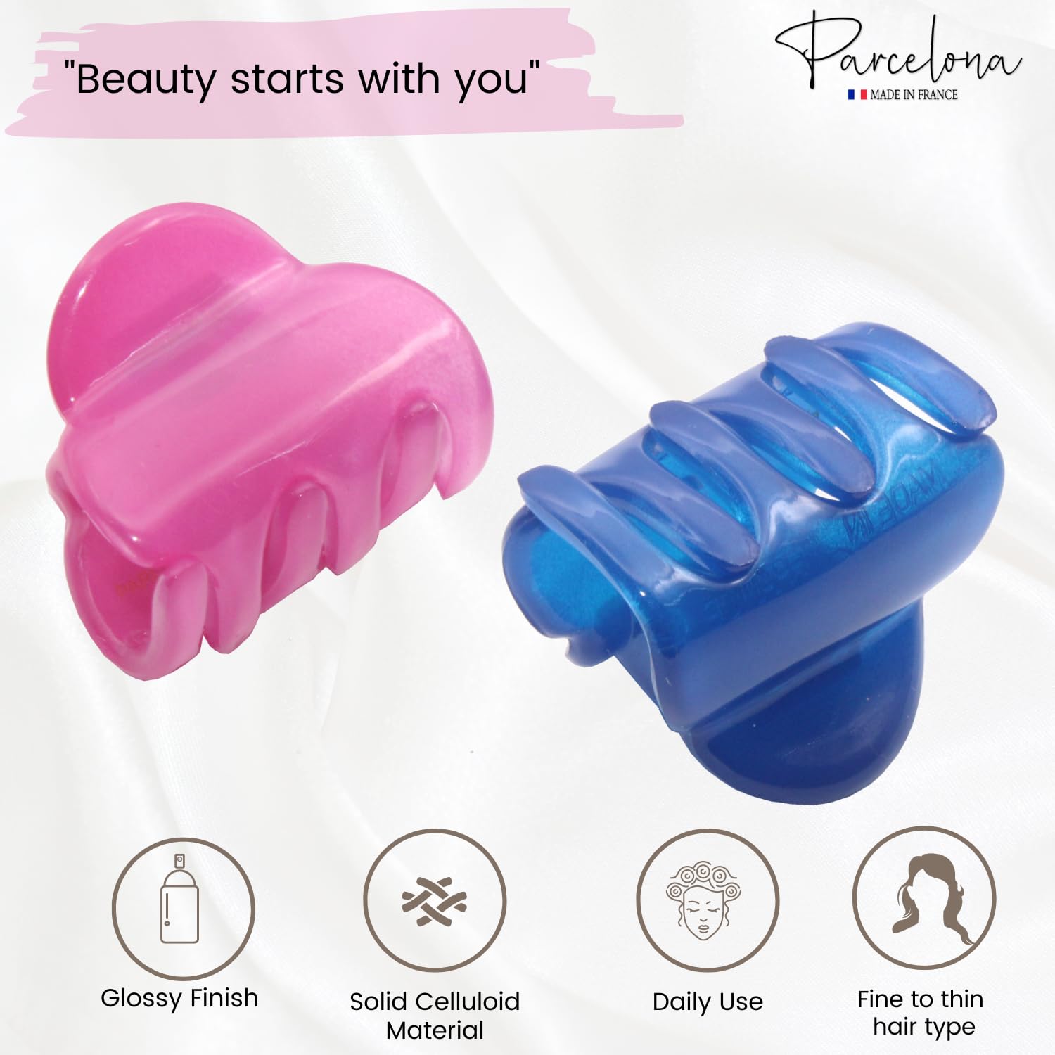 Parcelona French Chic Duo Small 1 1/4" Cellulose Hair Claw for Women and Girls