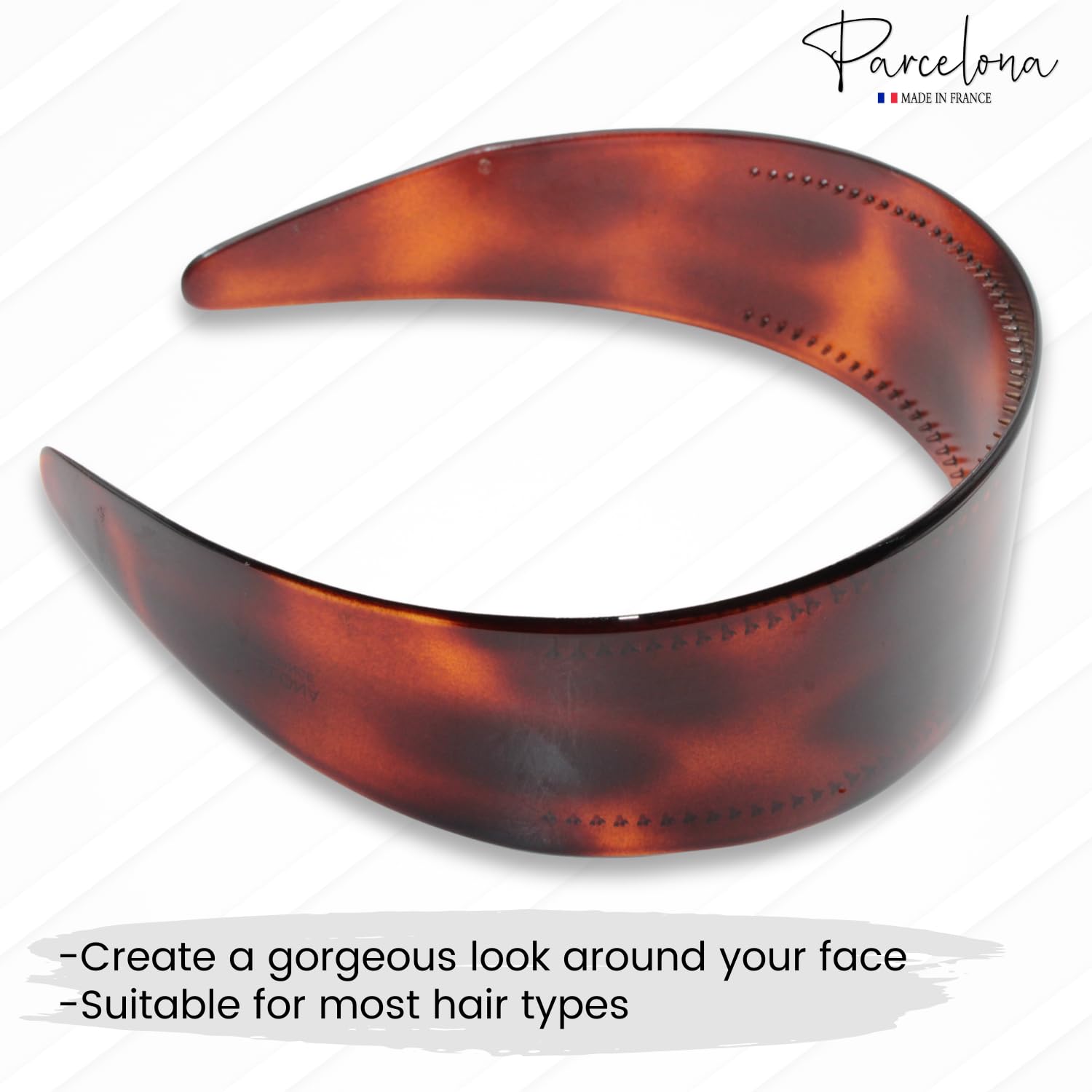 Parcelona French 2” Wide with Teeth Cellulose Celluloid Hair Headband for Women
