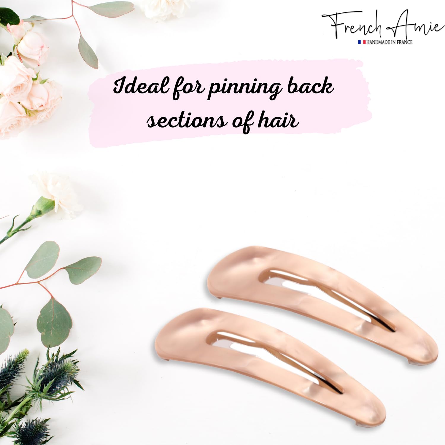 French Amie Clic Clac Large Handmade Cellulose Snap Hair Pins for Women(2 Pcs)