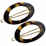 French Amie Oval Hoop Small 1 1/4” Celluloid Handmade Hair Barrette Clips(2 Pcs)