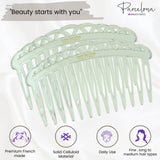 Parcelona French 13 Teeth Crown Small Celluloid Side Hair Combs for Women(2 Pcs)