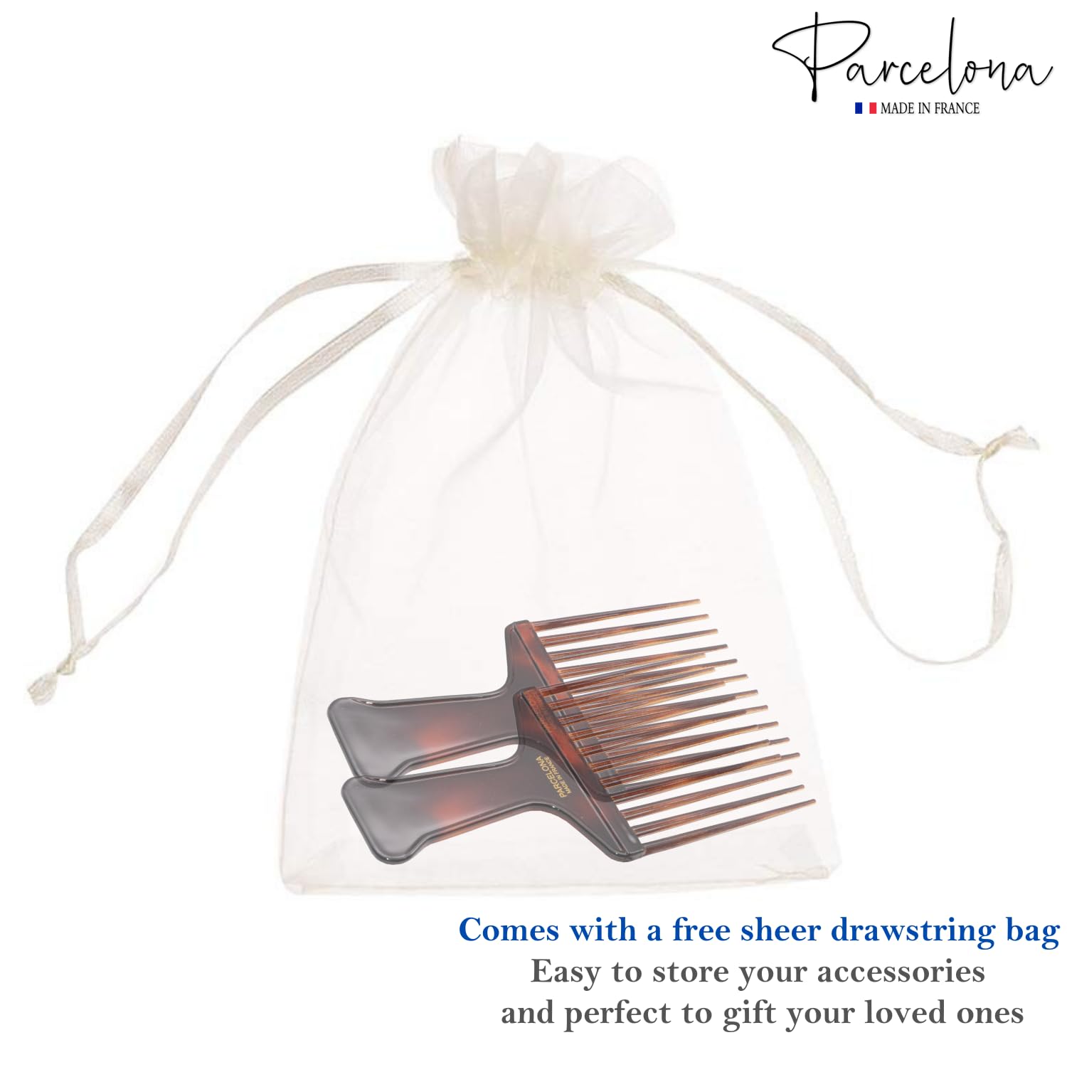 Parcelona French Afro Wide Shell Large Celluloid Hair Combs for Wet Hair(2 Pcs)