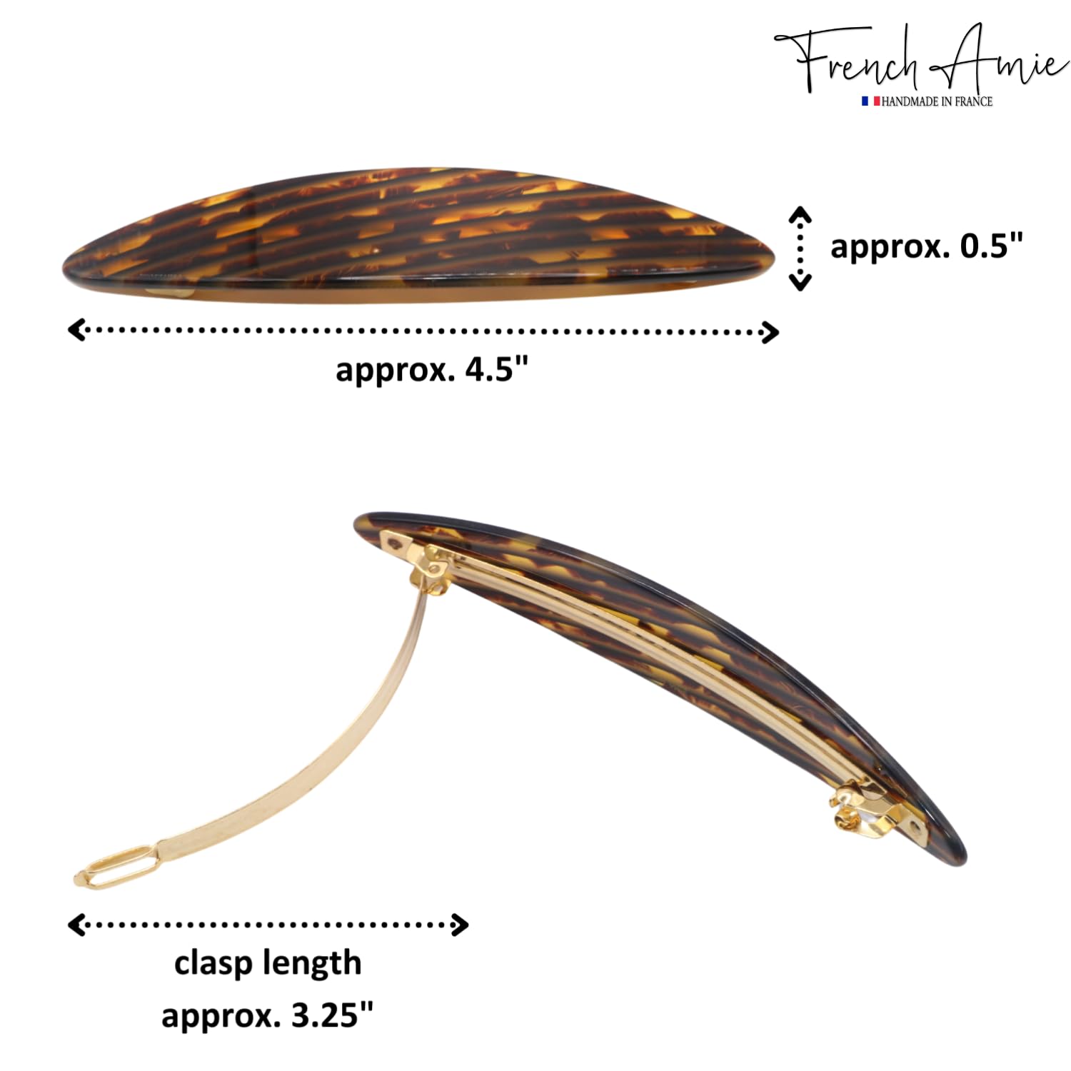 French Amie Large Oval Handmade Cellulose Hair Clip Barrette for Women