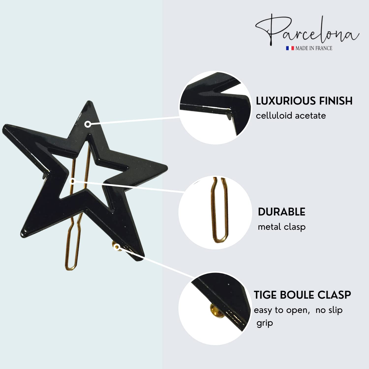 Parcelona French Twin Star Set of 2 Brown Shell N Black Cellulose Snap Hair Pins