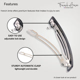 French Amie Oblong 3 1/2" Celluloid Handmade Automatic Hair Barrette for Women