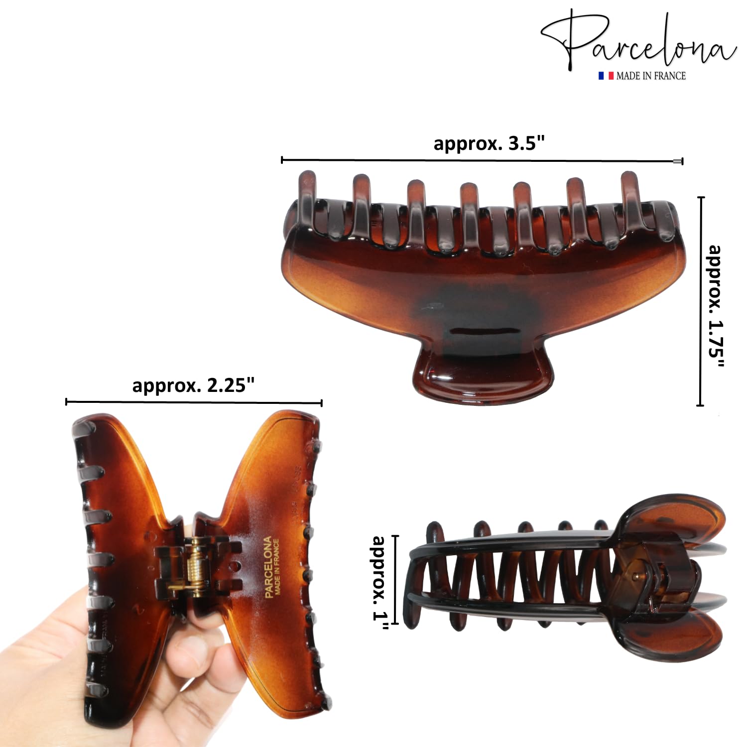 Parcelona French Basic Medium 3 1/2" Cellulose Tight Spring Hair Claw for Women