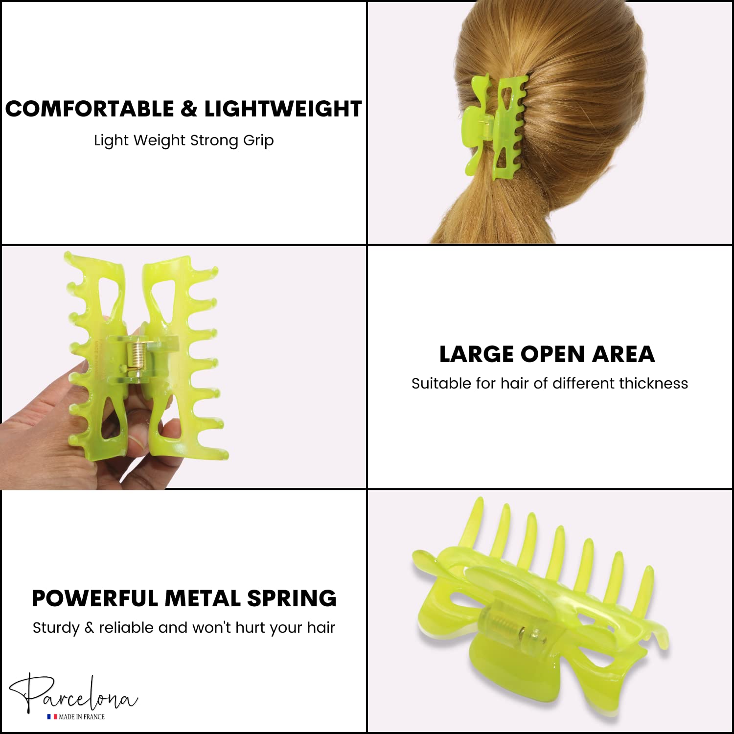 Parcelona French Classic 3" Medium Cellulose Covered Spring Hair Claw Clip