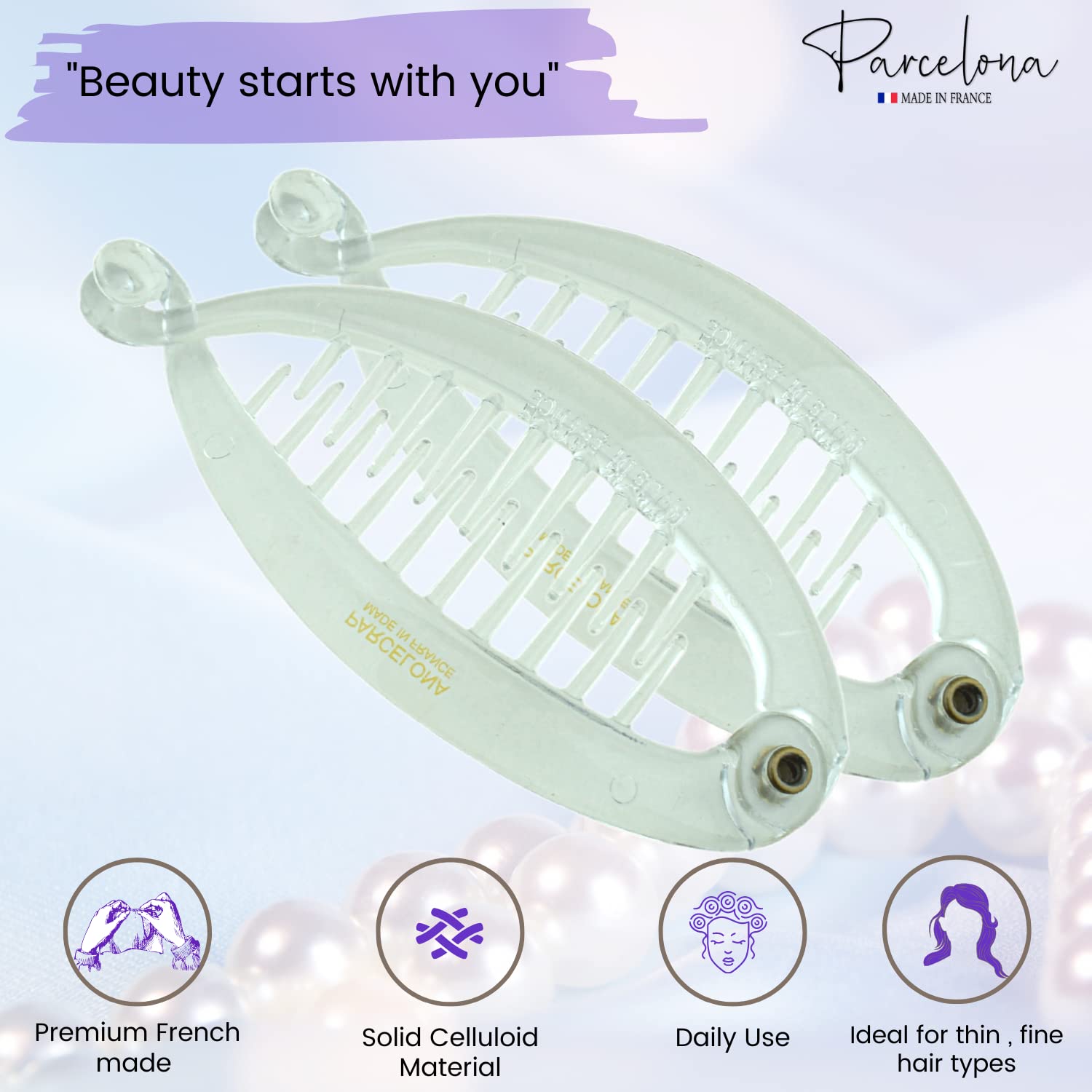Parcelona French Effortless Mini Small Cellulose Banana Hair Clips(2 Pcs)