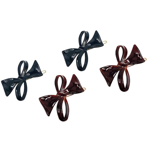 Parcelona French Bow Knot Shell Black Small Side Slide Snap Hair Barrette