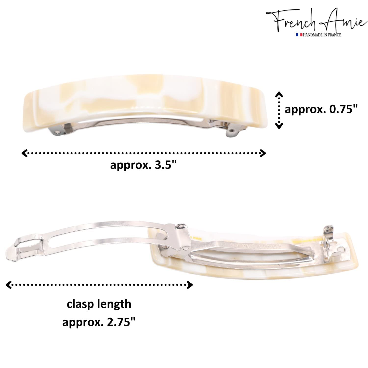 French Amie Oblong 3 1/2" Cellulose Handmade Automatic Hair Barrette for Women