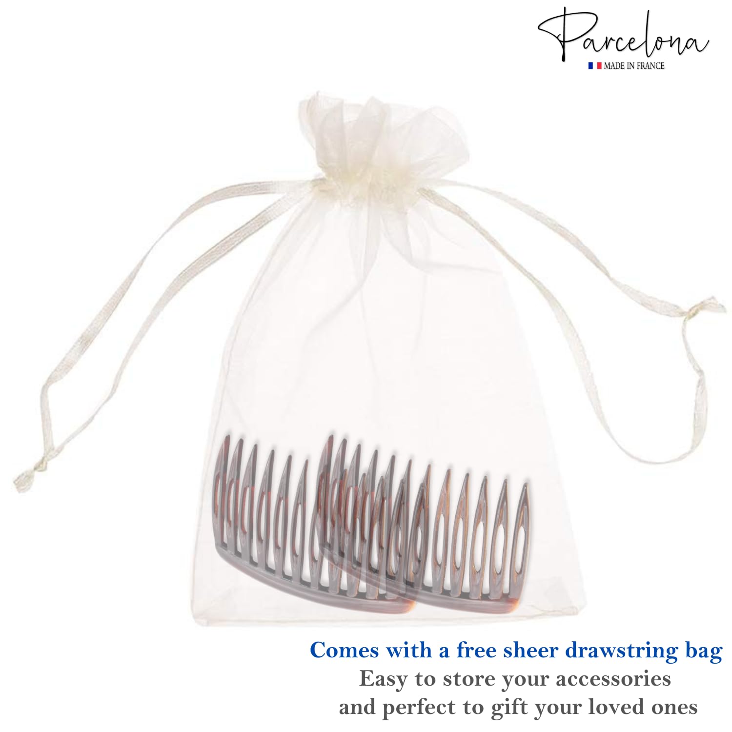 Parcelona French Compact Curved Fit Shell Small Cellulose Side Hair Combs(2 Pcs)