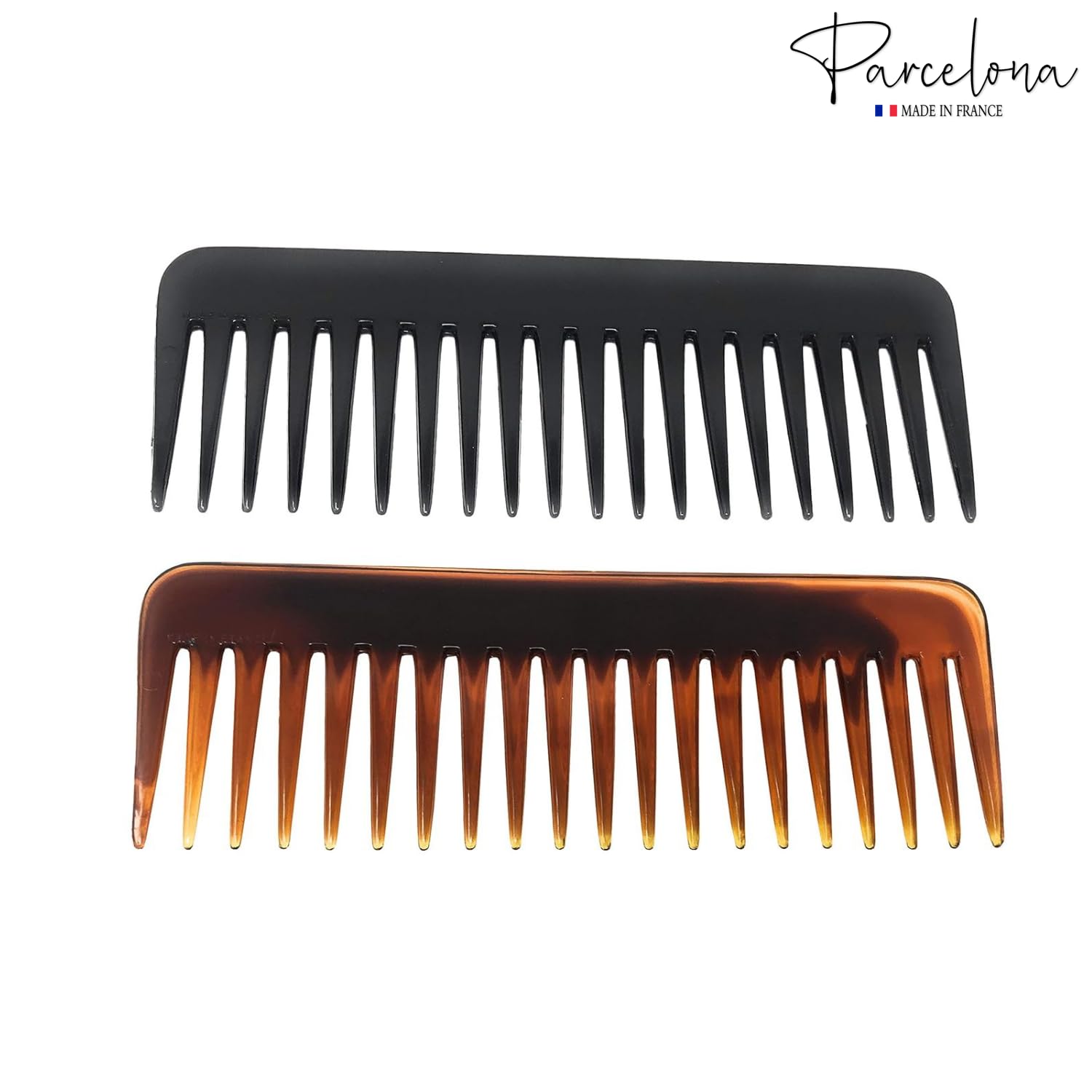 Parcelona French Fluffy Large Tortoise Shell and Black Cellulose Hair Combs(2 Pcs)