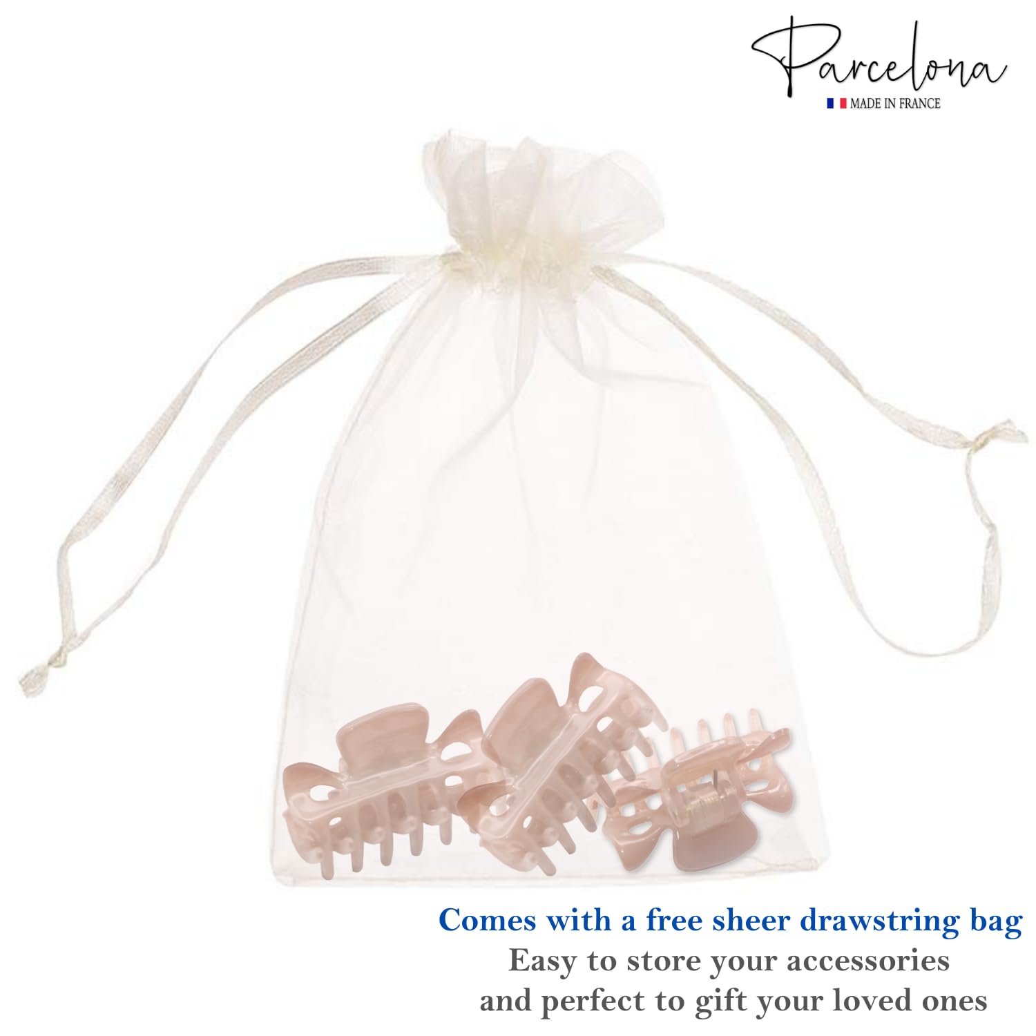 Parcelona French Classic 1.5" Small Celluloid Set of 3 Hair Claws for Women
