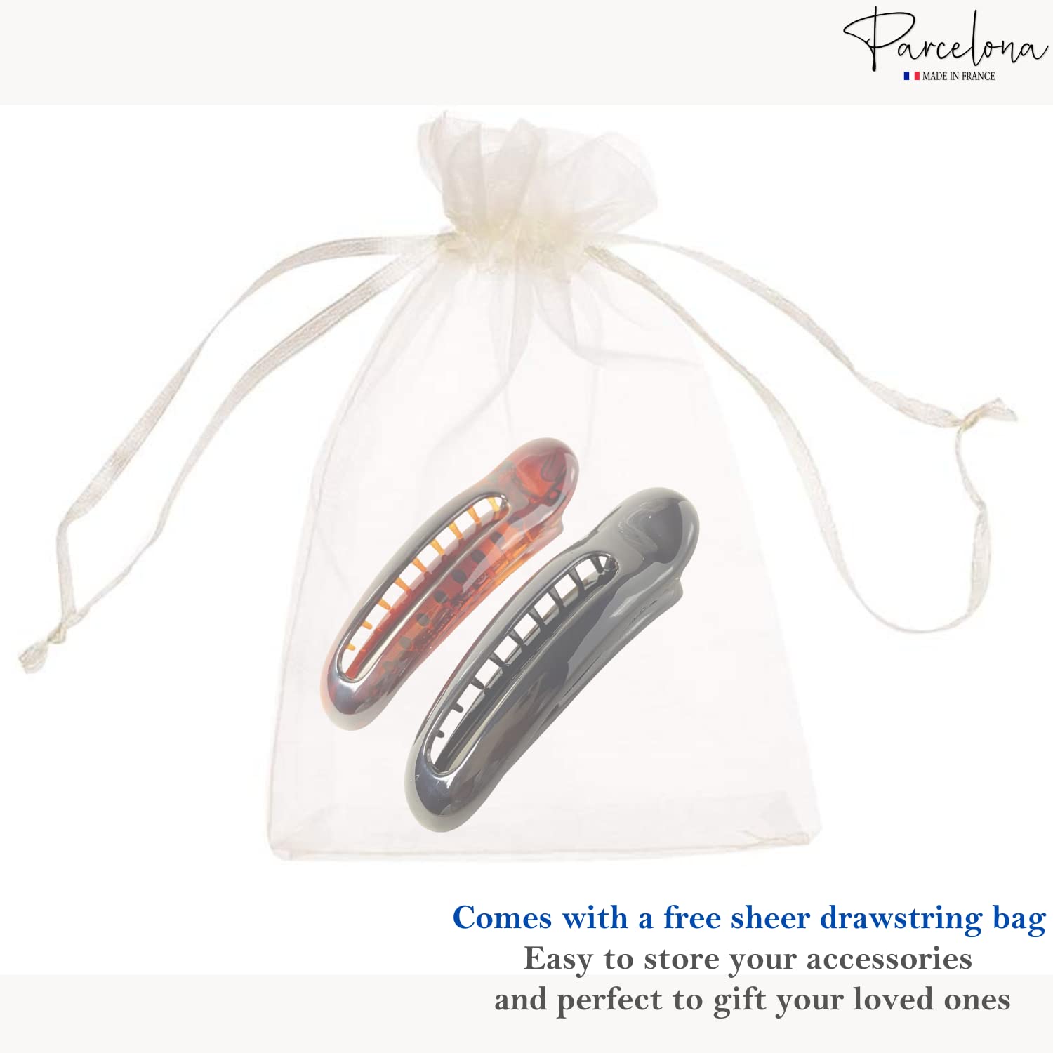 Parcelona French Oval Slider Small 3" Cellulose Side Hair Claw Clips(2 Pcs)